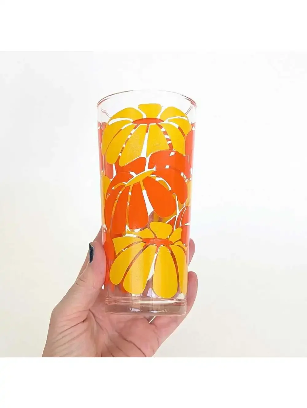 Groovy Vintage Glassware Set with Orange & Yellow Daisies